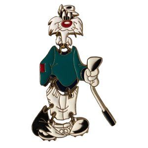 Looney Tunes Warner Bros Pin TM 1994 Sylvester The Cat Enamel Golfer Brooch